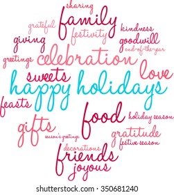 Happy Holidays word cloud on a white background.