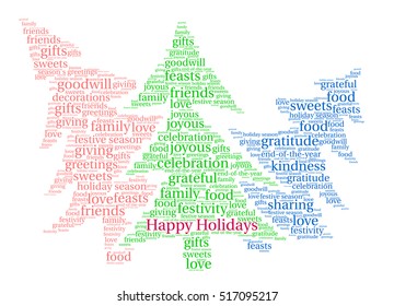 Happy Holidays word cloud on a white background.  