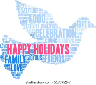 Happy Holidays word cloud on a white background.  
