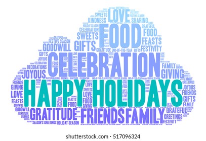 Happy Holidays word cloud on a white background. 