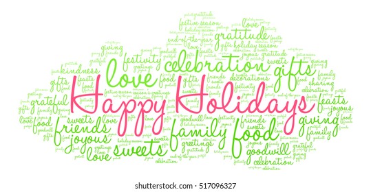 Happy Holidays word cloud on a white background. 