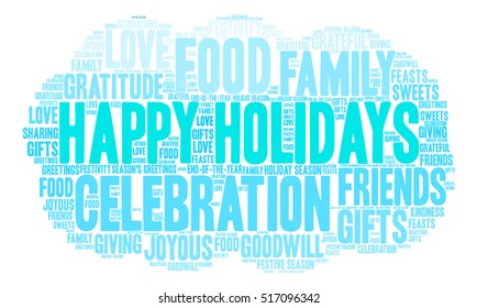 Happy Holidays word cloud on a white background. 
