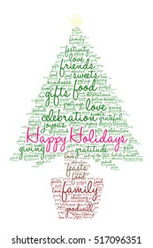 Happy Holidays word cloud on a white background. 