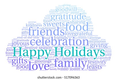 Happy Holidays word cloud on a white background. 