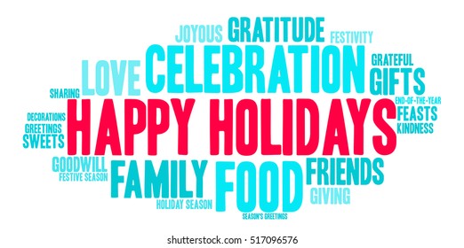 Happy Holidays word cloud on a white background.