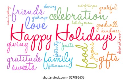 Happy Holidays word cloud on a white background.