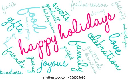Happy Holidays word cloud on a white background. 