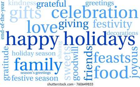 Happy Holidays word cloud on a white background. 