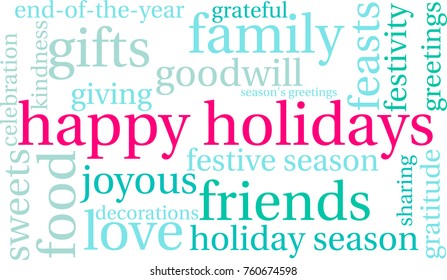 Happy Holidays word cloud on a white background. 