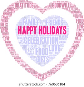 Happy Holidays word cloud on a white background. 