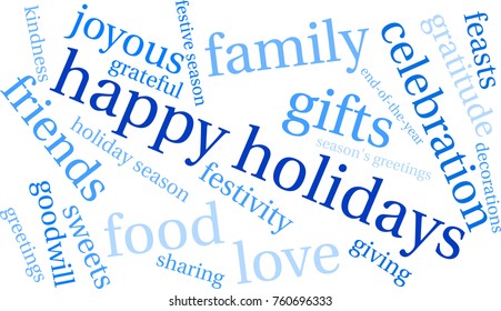 Happy Holidays word cloud on a white background. 