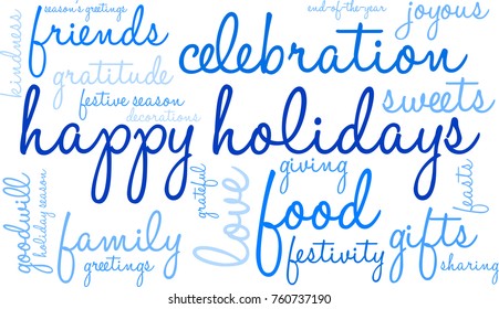 Happy Holidays word cloud on a white background. 