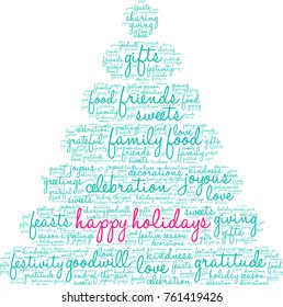 Happy Holidays word cloud on a white background. 