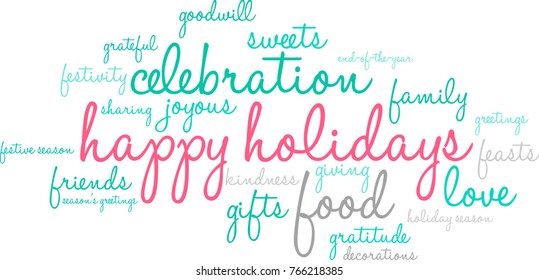 Happy Holidays word cloud on a white background. 