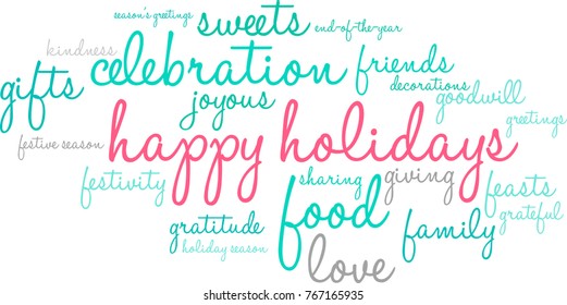 Happy Holidays word cloud on a white background. 