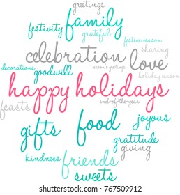Happy Holidays word cloud on a white background. 