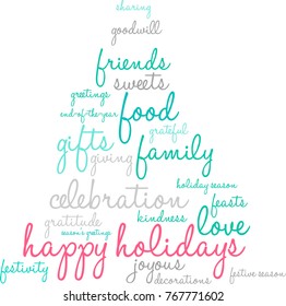 Happy Holidays word cloud on a white background. 