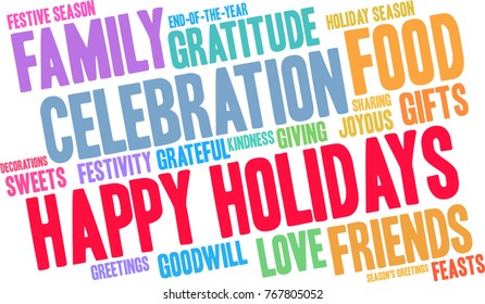 Happy Holidays word cloud on a white background.
