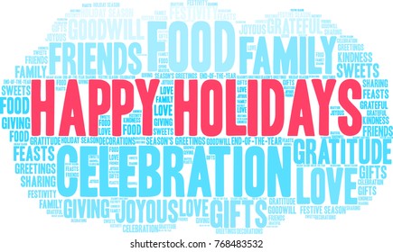 Happy Holidays word cloud on a white background.