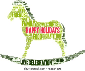 Happy Holidays word cloud on a white background. 
