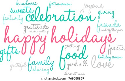 Happy Holidays word cloud on a white background. 