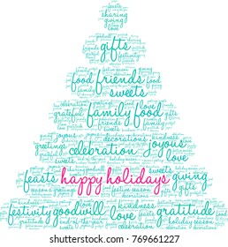Happy Holidays word cloud on a white background. 