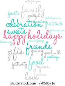 Happy Holidays word cloud on a white background. 