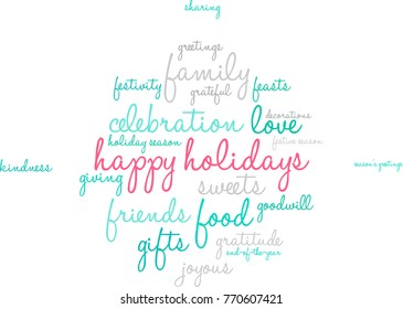 Happy Holidays word cloud on a white background. 