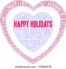 Happy Holidays word cloud on a white background. 