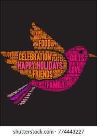 Happy Holidays word cloud on a black background. 