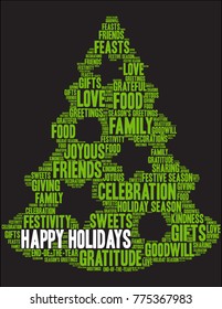 Happy Holidays word cloud on a black background. 