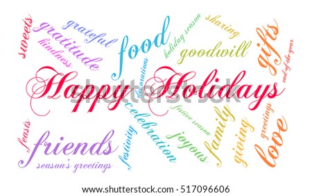 Happy Holidays word cloud on a white background.