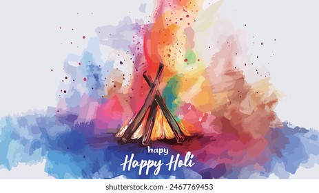 Happy Holi!Happy holika dahan!happy new year!Lag BaOmer，Bonfire and colorful smoke, watercolor painting,Bonfire Night