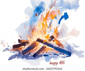 Happy Holi!Happy holika dahan!happy new year!Lag BaOmer，Bonfire and colorful smoke, watercolor painting