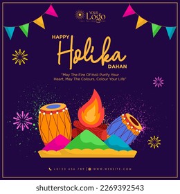 Happy Holika Dahan festival greetings post design.