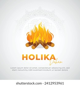 Happy Holika Dahan Post and Greeting Card. Holika Dahan Indian Festival Celebration Flyer Design and Background Vector Illustration