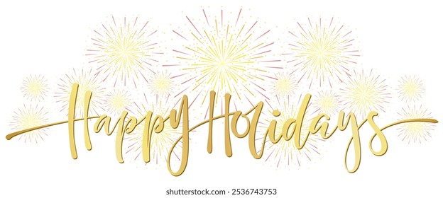 Happy Hollidays lettering script Calligraphy with firework background vector eps