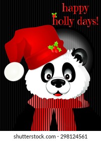 Happy Holly Days Panda Bear with Santa Hat