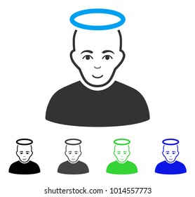 Happy Holy Man vector icon. Vector illustration style is a flat iconic holy man symbol with gray, black, blue, green color variants. Human face has enjoy emotions.