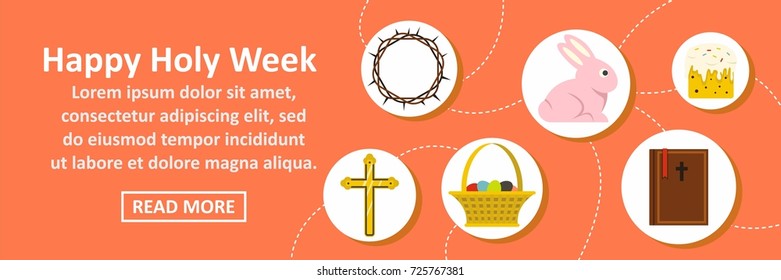 Happy holy week banner horizontal concept. Flat illustration of happy holy week banner horizontal vector concept for web design