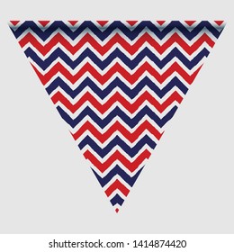 Happy holyday day triangular flag for planar festivals with red, blue and white color stars, stripes, checkered, chevrons. fective background. Vector illustration
