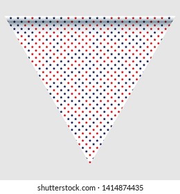 Happy holyday day triangular flag for planar festivals with red, blue and white color stars, stripes, checkered, chevrons. fective background. Vector illustration