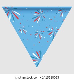 Happy holyday day triangular flag for planar festivals with red, blue and white color stars, stripes, checkered, chevrons. fective background. Vector illustration