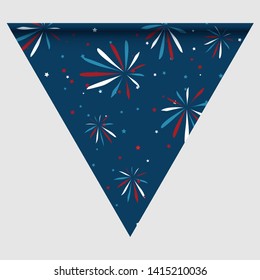 Happy holyday day triangular flag for planar festivals with red, blue and white color stars, stripes, checkered, chevrons. fective background. Vector illustration