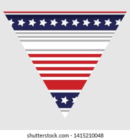 Happy holyday day triangular flag for planar festivals with red, blue and white color stars, stripes, checkered, chevrons. fective background. Vector illustration
