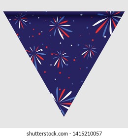 Happy holyday day triangular flag for planar festivals with red, blue and white color stars, stripes, checkered, chevrons. fective background. Vector illustration