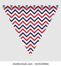 Happy holyday day triangular flag for planar festivals with red, blue and white color stars, stripes, checkered, chevrons. fective background. Vector illustration