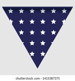 Happy holyday day triangular flag for planar festivals with red, blue and white color stars, stripes, checkered, chevrons. fective background. Vector illustration