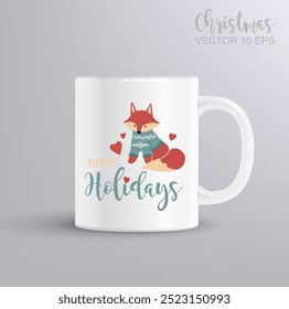 Happy Holydays quote. Vector lettering for t shirt, poster, card. Christmas concept with mug mockup. Vector Illustration