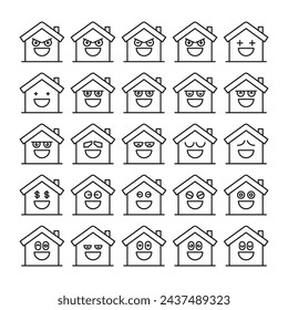 happy home emoticons set vector illustration